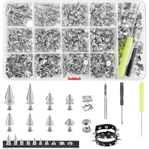 600 count Metal Studs and Spikes for Clothing, 8 Size Cone Spikes and Pyramid Studs,Screwback Studs Rivets Punk Accessories Kit for DIY Punk Style Clothes Bags Purse  Leather Craft