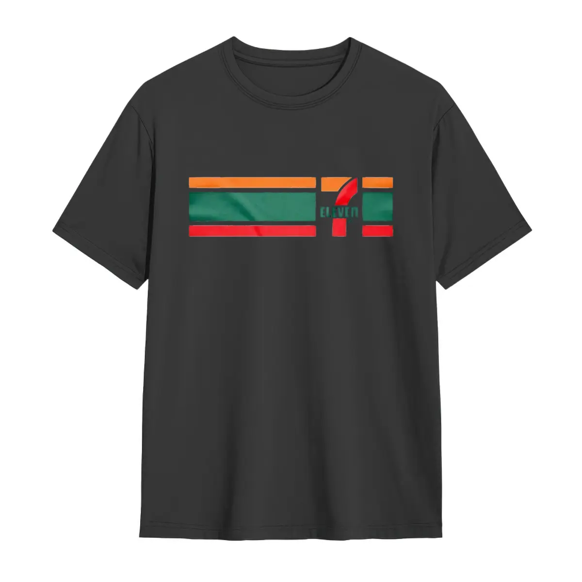 Men' S Casual Cotton T- Shirt with 7- Eleven Flag Print- Short Sleeve, Round Neck, Lightweight, Ideal for Casual Attire
