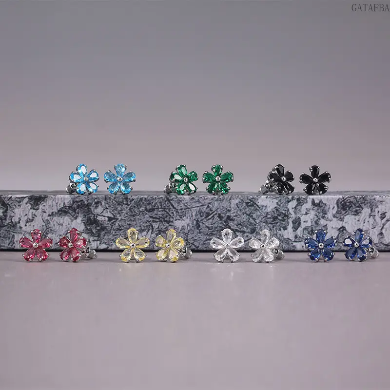 Dainty Zircon Flower Stud Earrings Fresh Korean Japanese Style Elegant Student Daily Jewelry For Women Girls