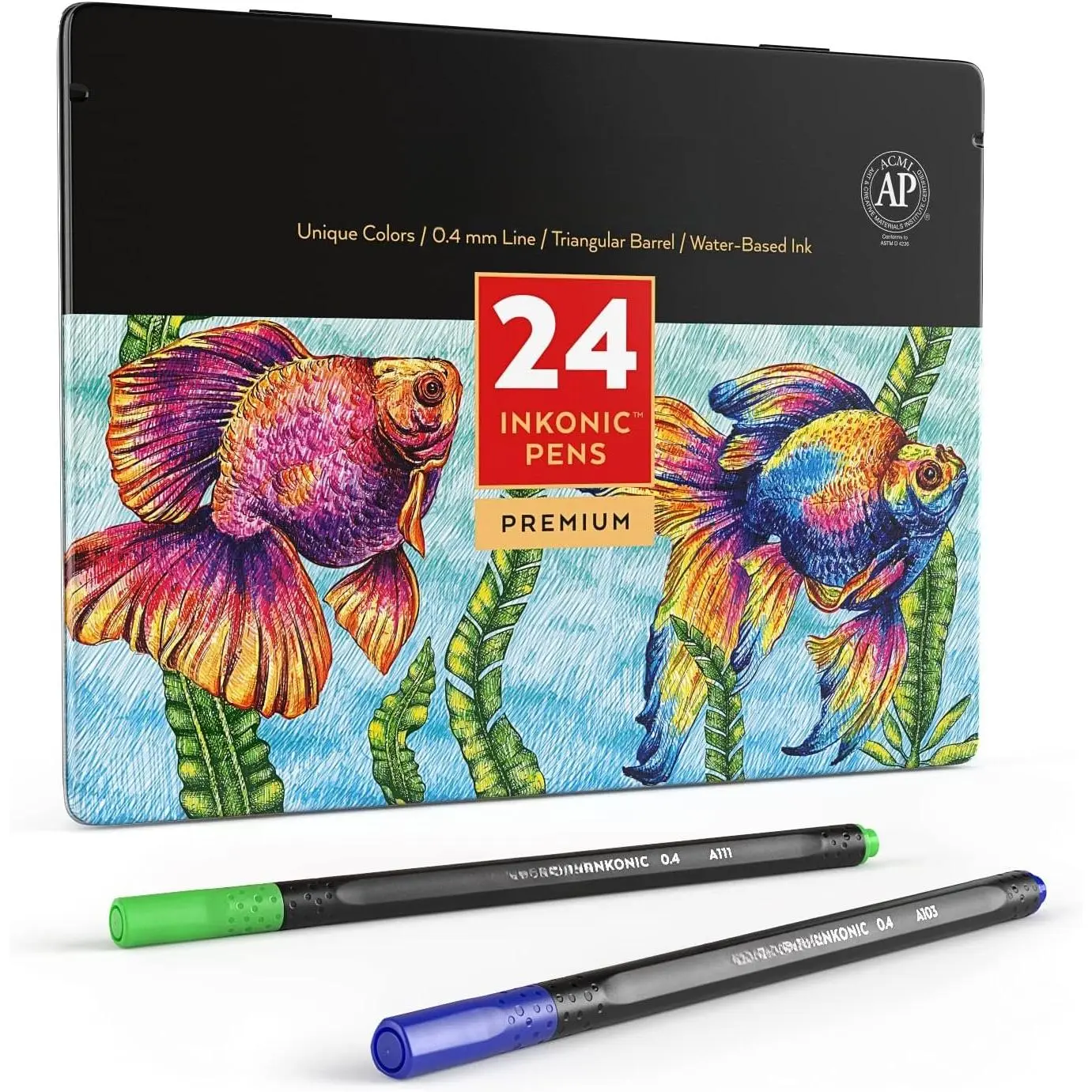 Inkonic Fineliners Fine Point Pens, Set of 24 Fine Tip Markers with Color Numbers, 0.4mm Tips,  , Brilliant  Colors for Coloring, Drawing & Detailing