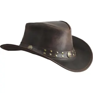 Australian Cowboy Leather hat Steampunk Unisex Adult for Men and Women Shapeable Outback  Style Wide Brim