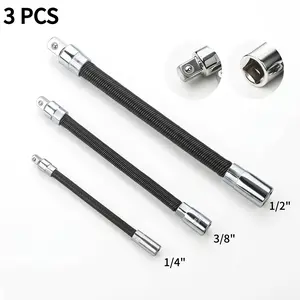 3Pcs Flexible Socket Extension Bar Set, 1/4" 3/8" 1/2" Drive Bendable Wrench Extender Rods, Flexible Connecting Shafts, Auto & Home Repair Tools, Car Mechanic Accessories-YY1