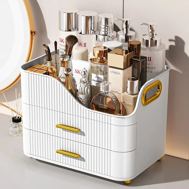 2-Drawer Desktop Cosmetic Storage Box, Jewelry Hair Accessories Earrings Organizer, Multi-scene Desk Storage Container for Bedroom Bathroom Office Study, Ideal Christmas Valentine New Year Gift & Home Decor