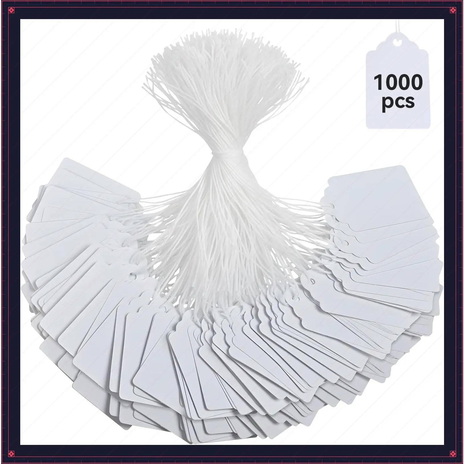 1000 Pcs Price Tags with String Attached, 1.75" x 1.093", Smooth Surface Writable Merchandise Pricing Labels for Jewelry, Clothing, Gifts, and Garage SuppliesGift