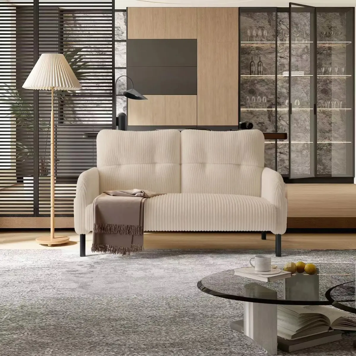 Sturdy 2-Seat Corduroy Loveseat - Durable Couch-Look Living Room Furniture with Plywood Frame, High Rebound Spring & Sponge, 500 lb Capacity, Dual Side Pockets, Anti-Pilling Fade-Resistant Ergonomic Curves (37.48 lbs, 47.24×29.53×31.1in) for Apartment Use