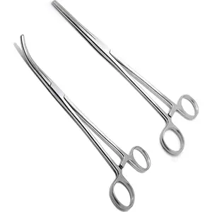 Forceps Set, Stainless Steel Hemostats, Curved & Straight Locking Forceps Hook Removal, Serrated Jaws, Fishing Gear Tool, 5.5 Inch (2 Pack)