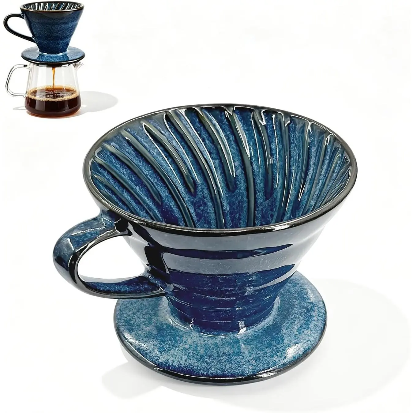 Pour Over Coffee Maker & Ceramic Coffee Dripper, Porcelain V60 Style Hand Brewed Set – Artisanal 1-4 Cup Drip Cone for Home, Office, Travel, Camping, Barista Gift