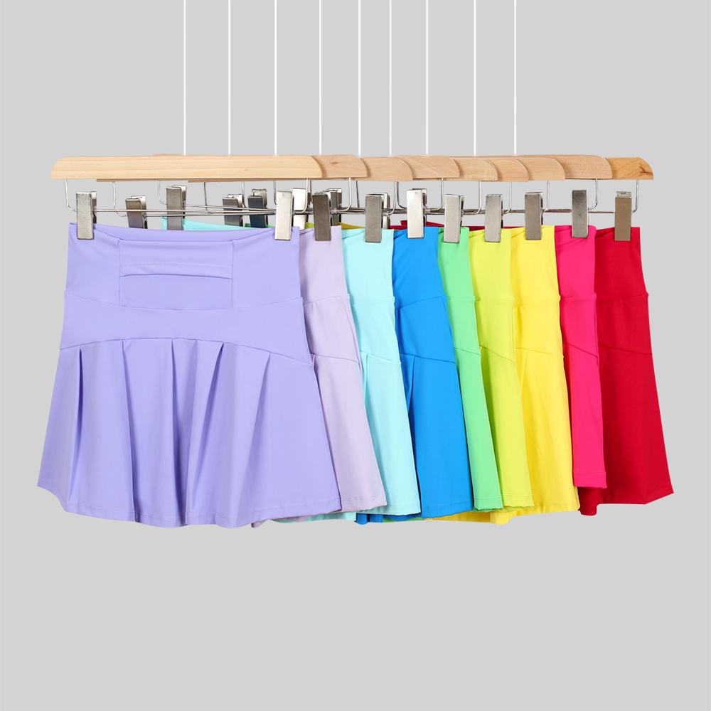 LULU Women's Solid-Color High-Waisted Yoga Skirt, Casual Slim-Fit Yoga Skirt, Spring/Summer Workout Wear, Includes Anti-Slip Underpants