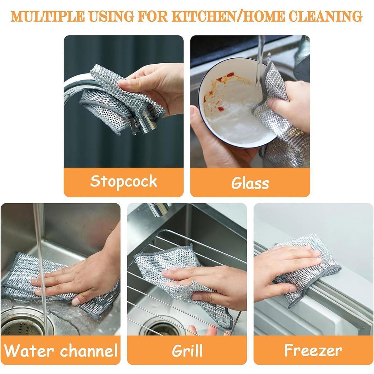12 PCS Double Layer Wire Dish Cloth, Steel Wire Cleaning Cloth, Multi-purpose Non-Scratch Wire Dishcloth Rag for Cookware, Sinks, Dishes, Cooktops, Household Items