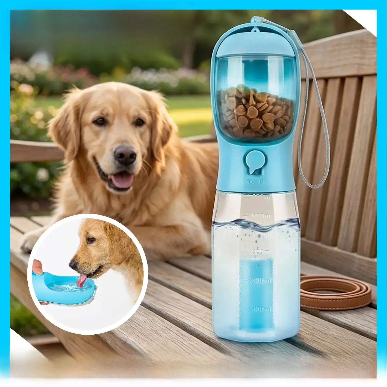 20oz 3in1 Multi-Use Cylindrical Pet Water Bottle - Leak-Proof Design with Lock System, Compartmentalized Poop Bag Dispenser, Easy-to-Use All Seasons Portable Single Unit for Travel, Hiking