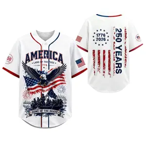 USA Patriotic Baseball Jersey Men Women 250-Year Independence 1776-2026 Liberty Freedom Print American Flag Eagle Vintage 4th of July Sport Tee Red White Blue Stars Stripes Patriotic Outfit U.S. Celebration Top