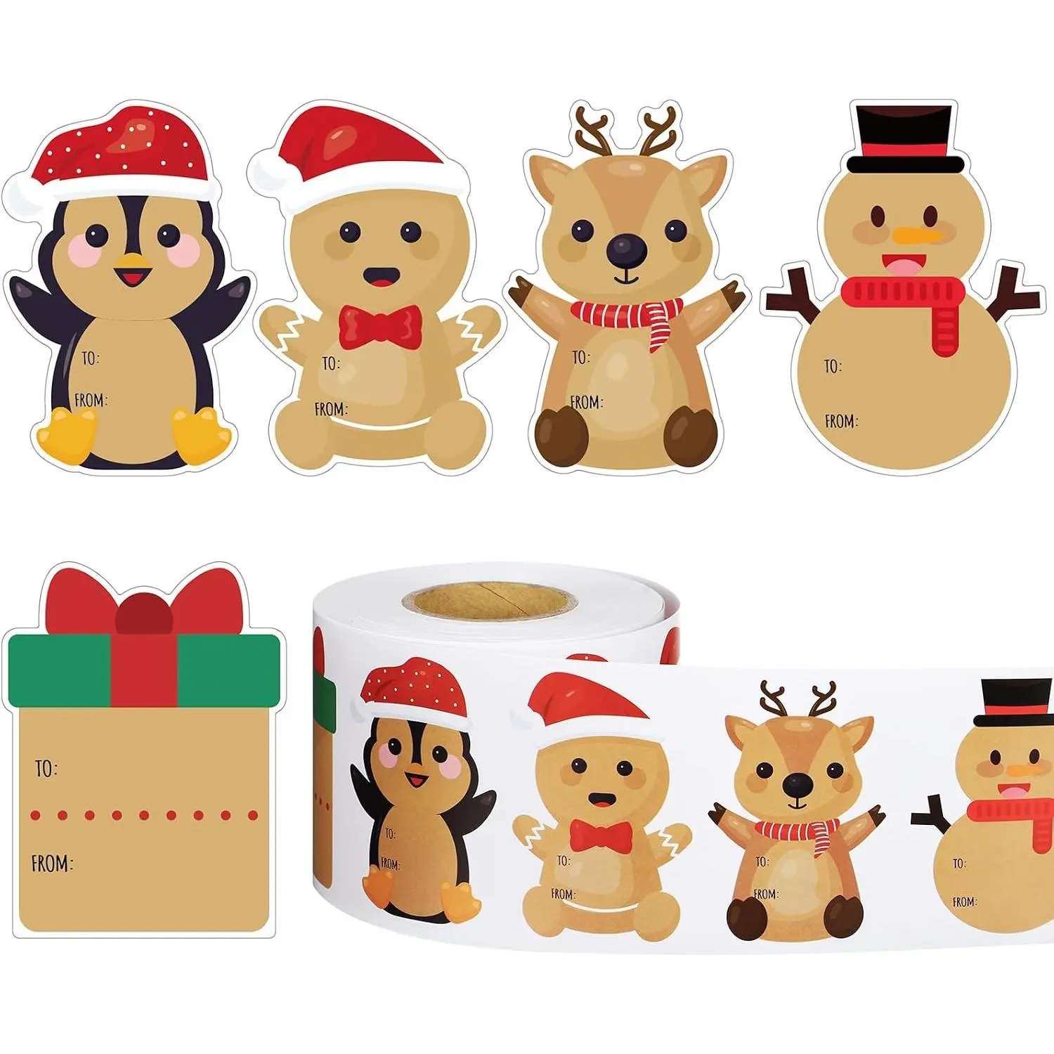 700 count Christmas  Tag Stickers, to from Label Roll,Cute Style | Self Adhesive Xmas Name Tags with to and from Tags for Christmas Wrapping,  Gingerbread Reindeer Snowman