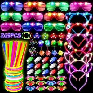 269Pcs Led Light Up Toys Party Favors Glow in the Dark Party Supplies for Kid/Adults with Light Up Glasses,Headband,Rings,Bracelets,100 Glow Sticks Bulk Party Pack DIY Glow Neon Party Suppliesfidget toys