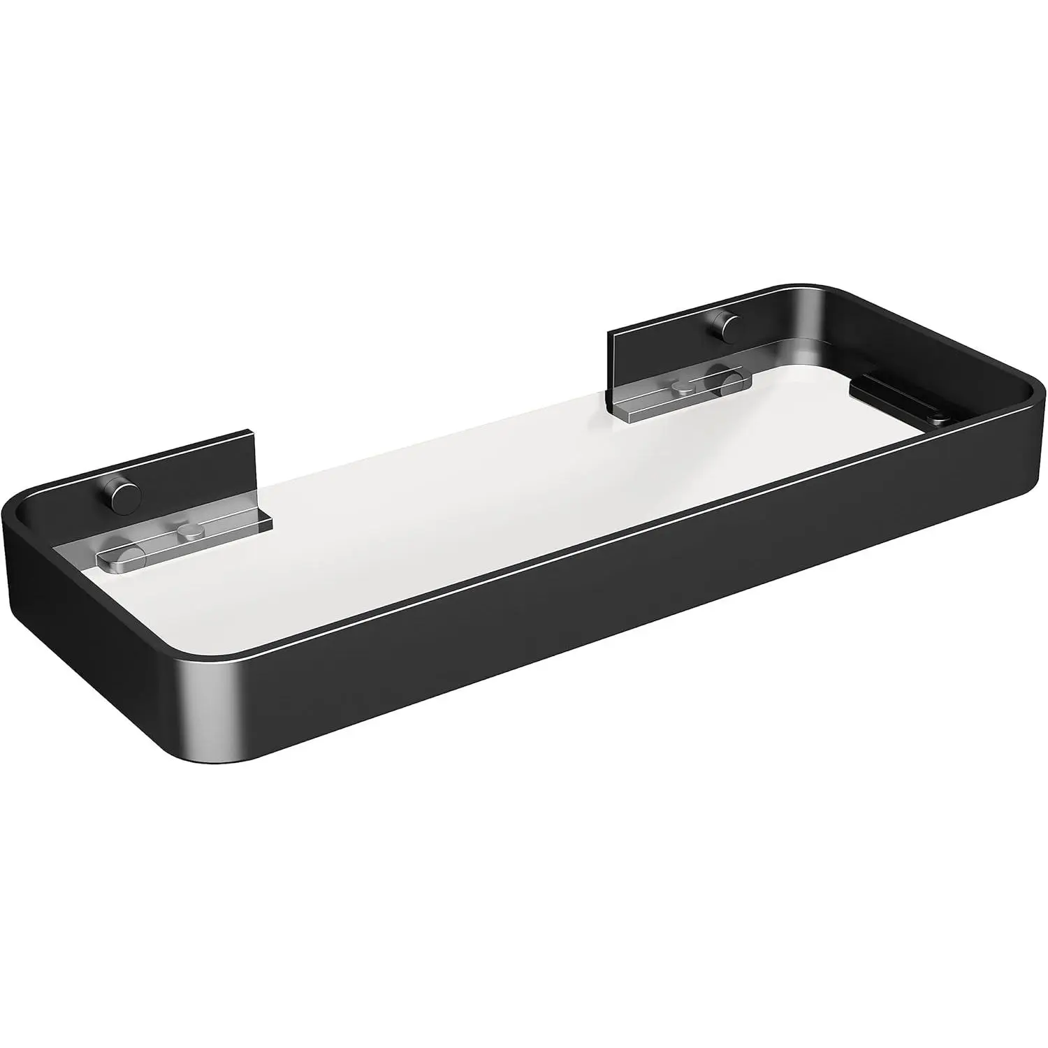 12-Inch Wall Shelf, Clear Tempered Glass with Matte Black Aluminum Frame – Versatile Floating Bathroom Organizer