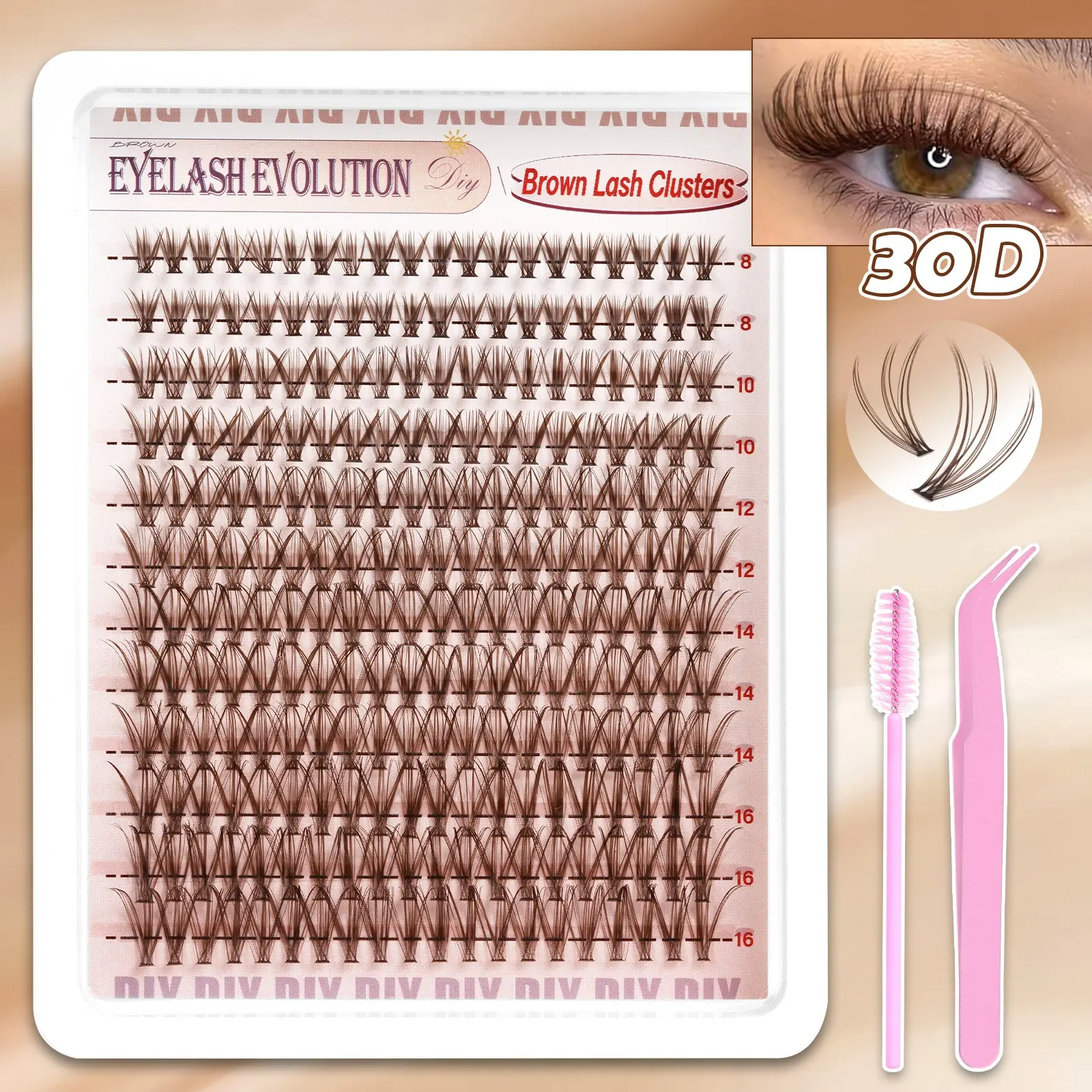 240 Pcs 30D Comic Eye Cluster False Lashes Set, Multi-Layer Fan Shape, 8-16mm Mixed Length, Natural Big Eyes, DIY Quick Application