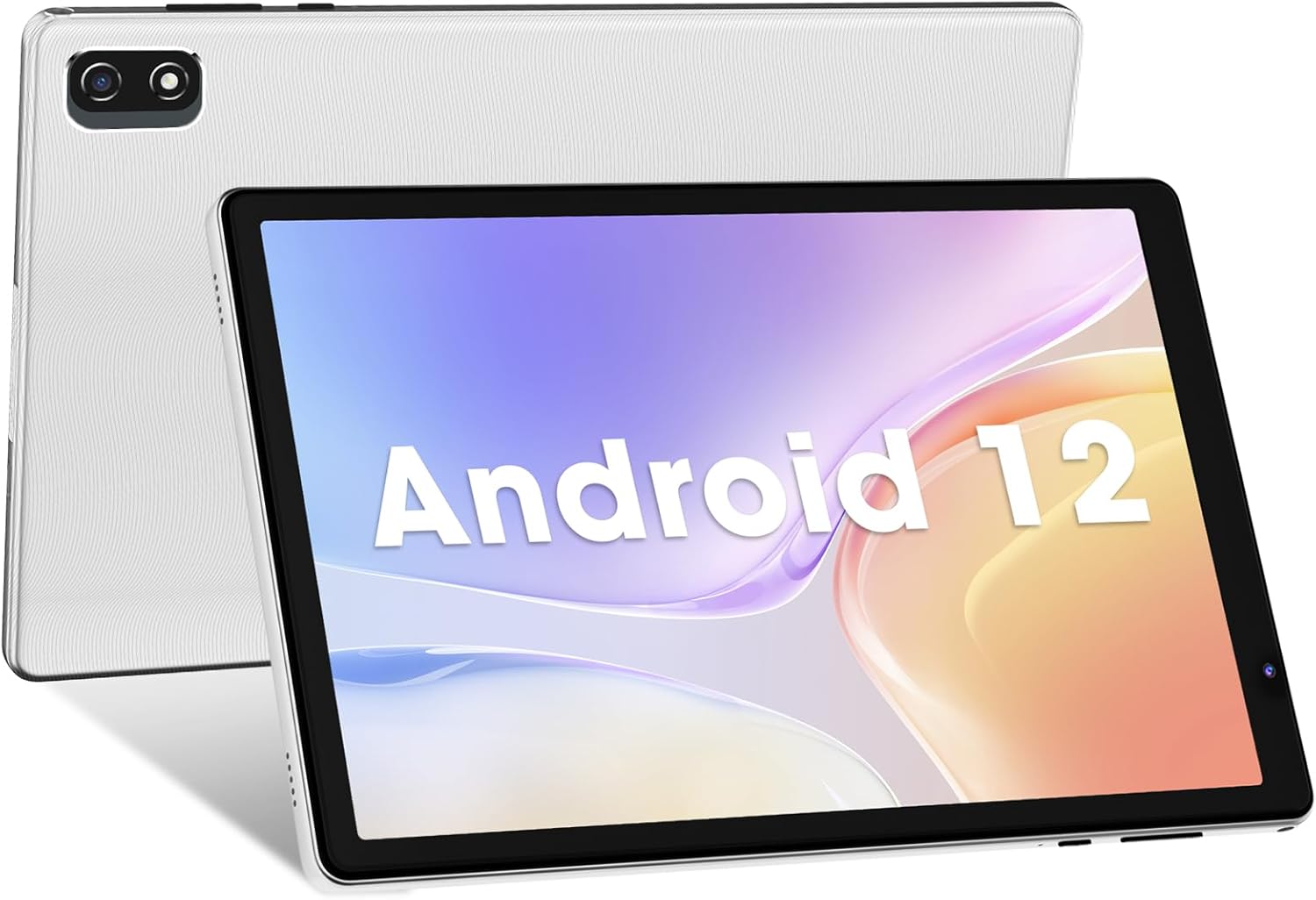 10.1 Inch Android 12 Tablet 32GB ROM 1TB Expandable Quad Core 6000mAh 1280x800 IPS Touch Screen 2+8MP Dual Camera Bluetooth WiFi Silver