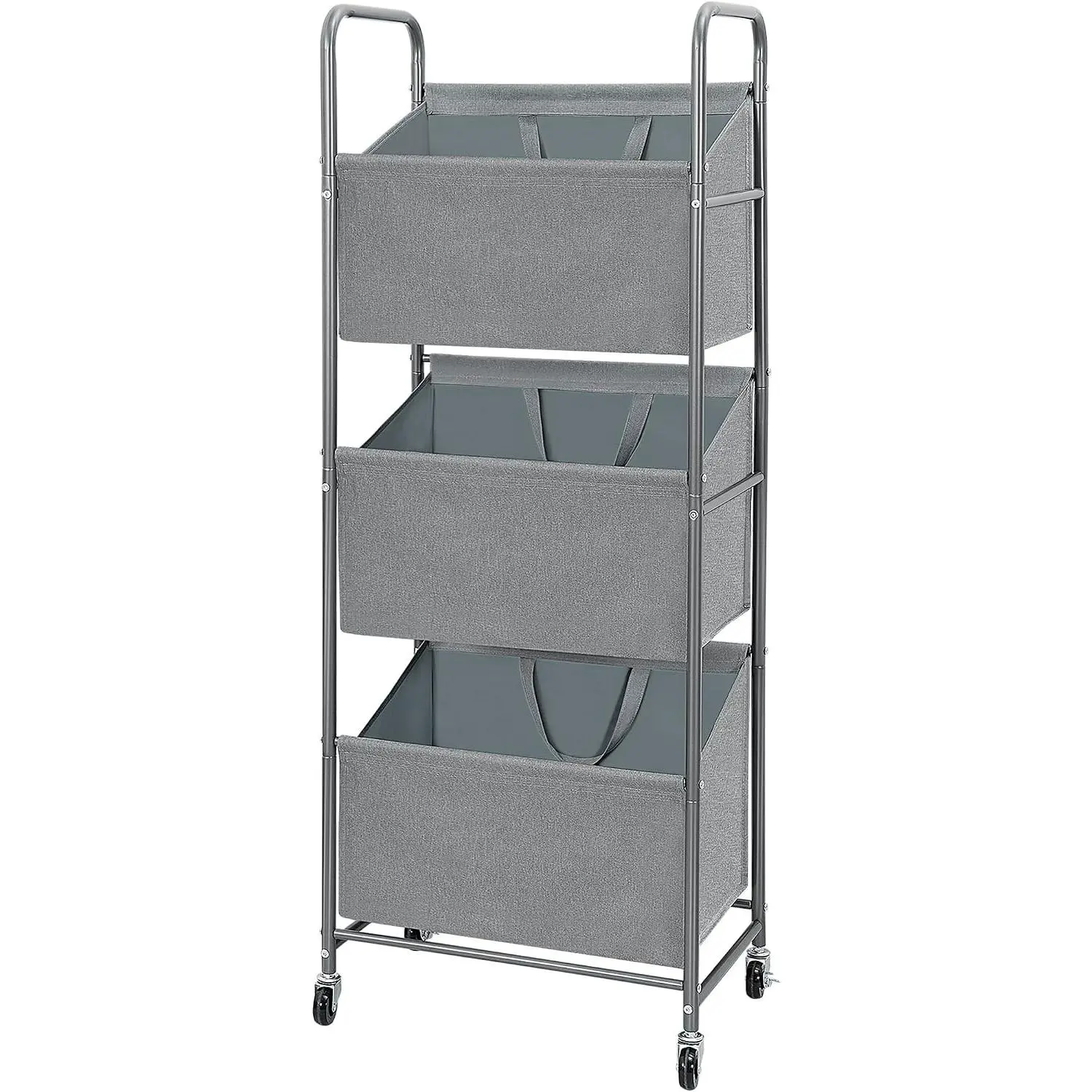 3-Tier Vertical Rolling Laundry Hamper with Removable Bags, 120L Stackable Laundry Sorter Basket, Clothes Hamper with Wheels for Small Spaces, Closet, Bedroom, Bathroom, Laundry Room, Gray