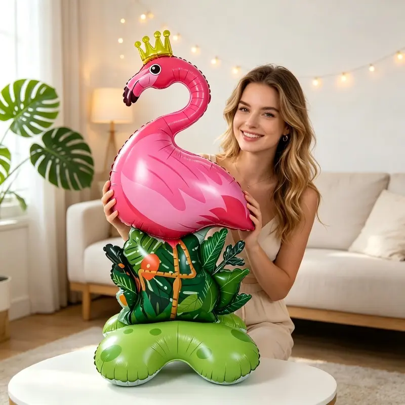 61-Inch Flamingo Aluminum Foil Balloon, Thick Base for Stability, Tropical Style Decoration, Pool Party, Birthday, Wedding, Indoor & Outdoor Use