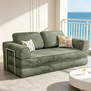 Oversized Boneless Couch, 4-in-1 Convertible Sleeper Sofa Bed, Deep Seat Corduroy Modular Floor Sofa, Foldable Pull-Out Couch for Living Room, Apartment,No Assembly