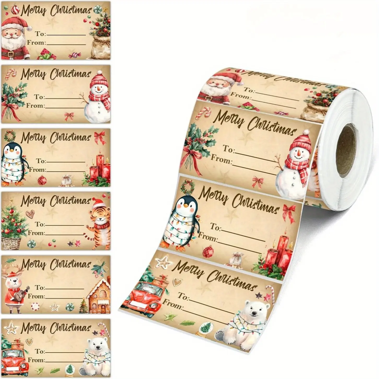 Christmas Gift Tags - Christmas Stickers Featuring Santa, Snowmen, and Holiday Designs - Red and White Christmas Labels for Gifts, Cards, and Decorations - Easy To Peel and Stick - Perfect for Christmas Party Gifts and Gift Packaging Labels