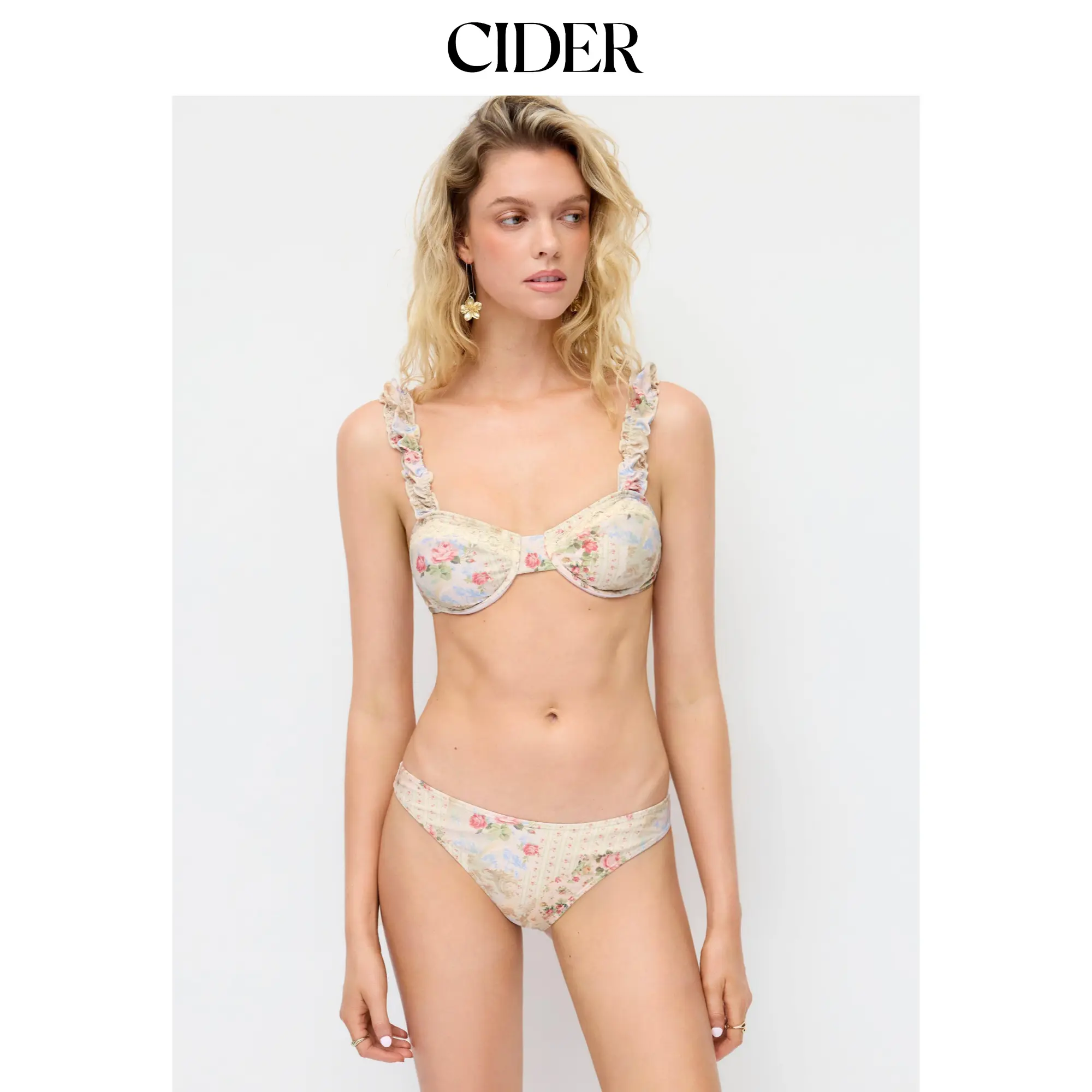 Cider Sweetheart Underwire Cheeky Pleated Floral Bikini Set