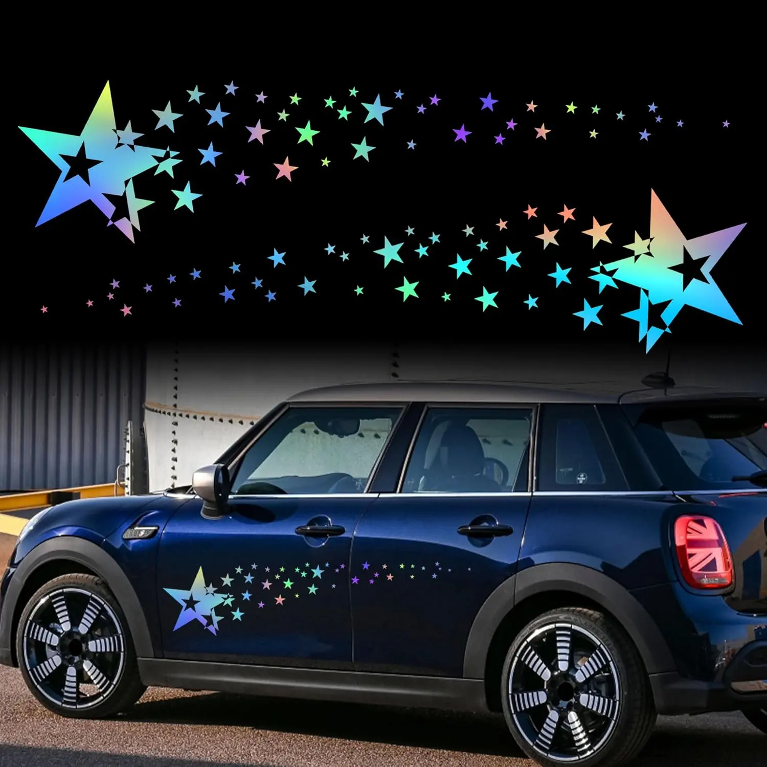 TOMALL Gradient Star Pattern Car Stickers - 1-Pair Set, 62.6in Large Size, Glueless Permanent Vinyl, Waterproof Long Lasting, Self-Adhesive Car Styling Decoration, Universal for Vehicle Body Doors, SUVs