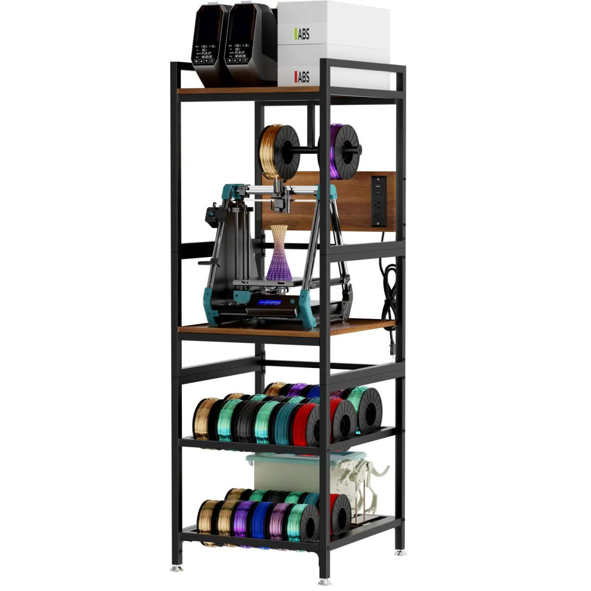 3D Printer Stand - Heavy-Duty Metal Open Frame Workstation with T-Type Filament Holder, Filament Storage, Built-In Power Panel for Home & Workshop