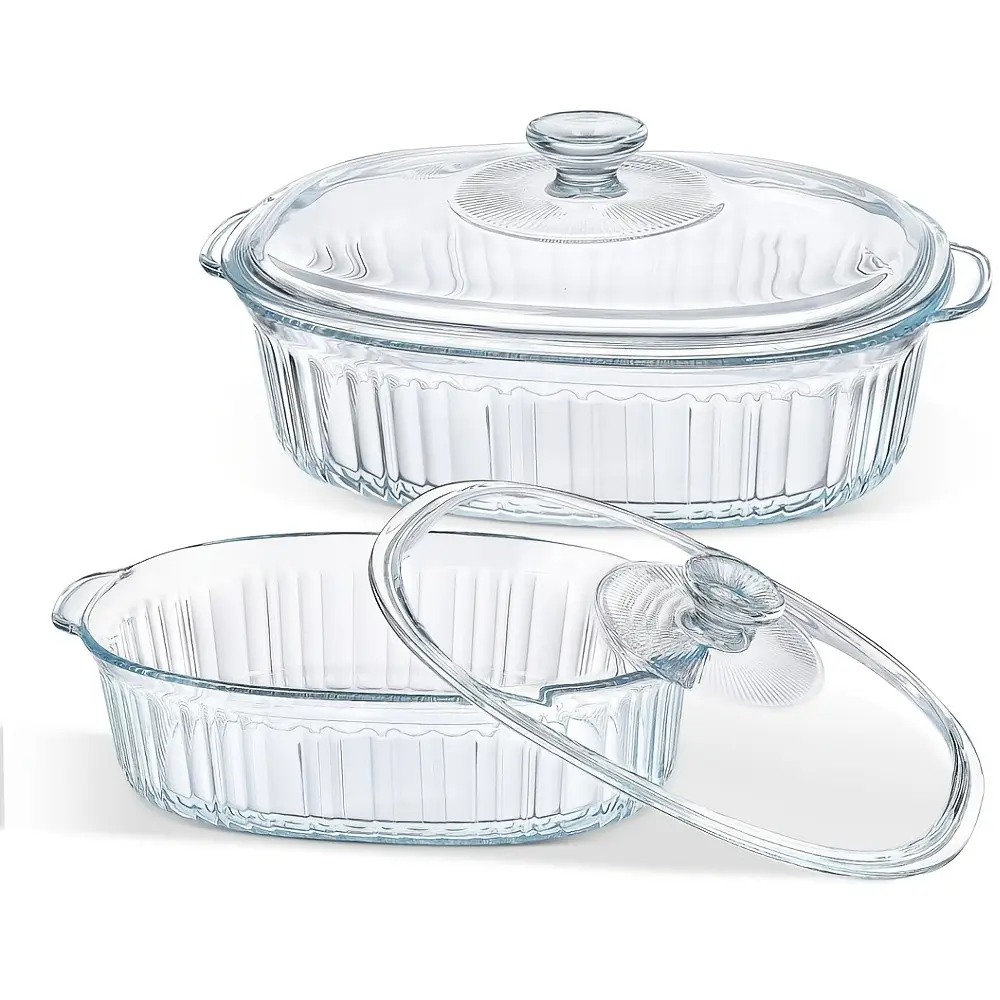 Glass Crock Pot with Lid, Oval Glass Baking Dish, Bakeware, Oven and Microwave Safe, Transparent Covered Crock Pot, Multi-Functional Food Container, 50oz/85oz