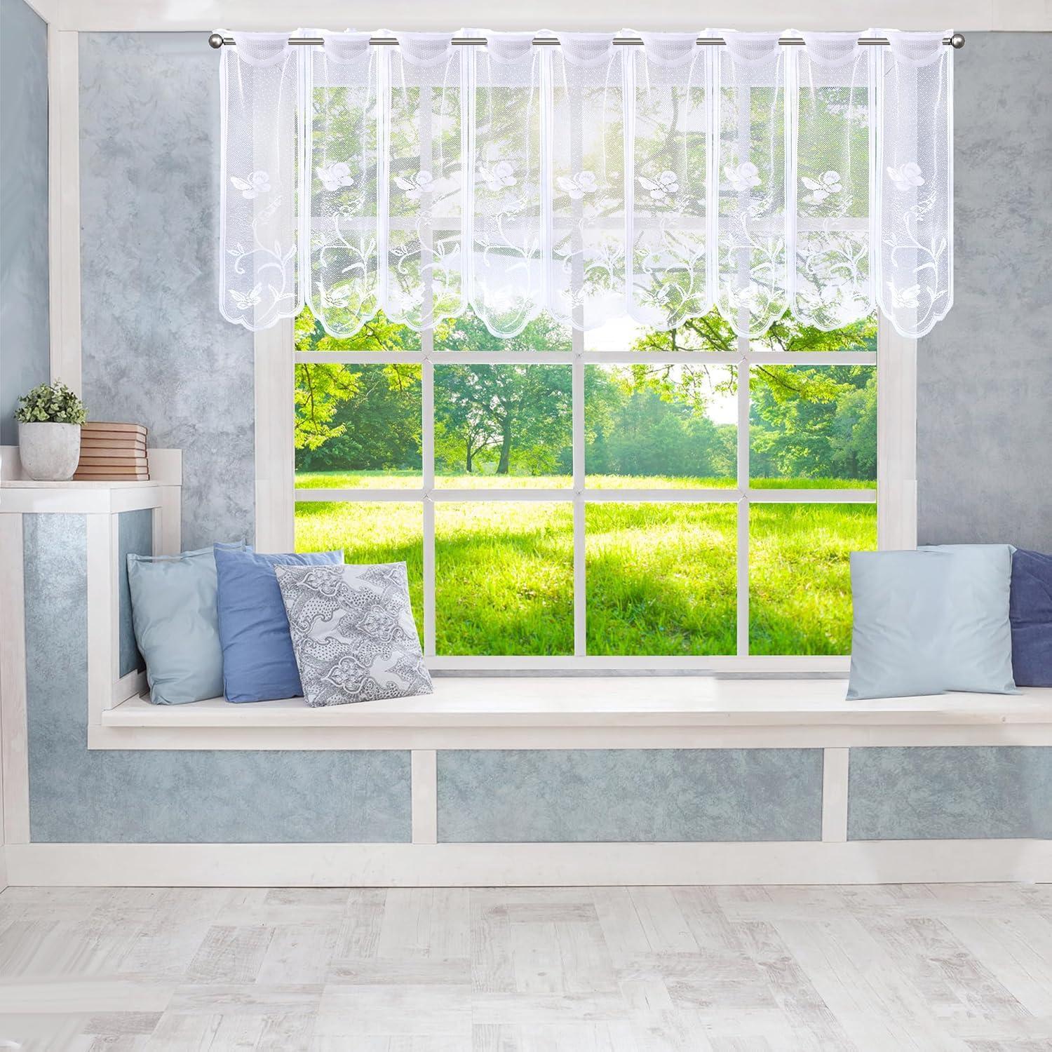 Butterfly & Flower Pattern Lace Curtain, Short Curtain, Window Curtain for Home Living Room Bedroom Kitchen, Home Decor, Net Curtains Window