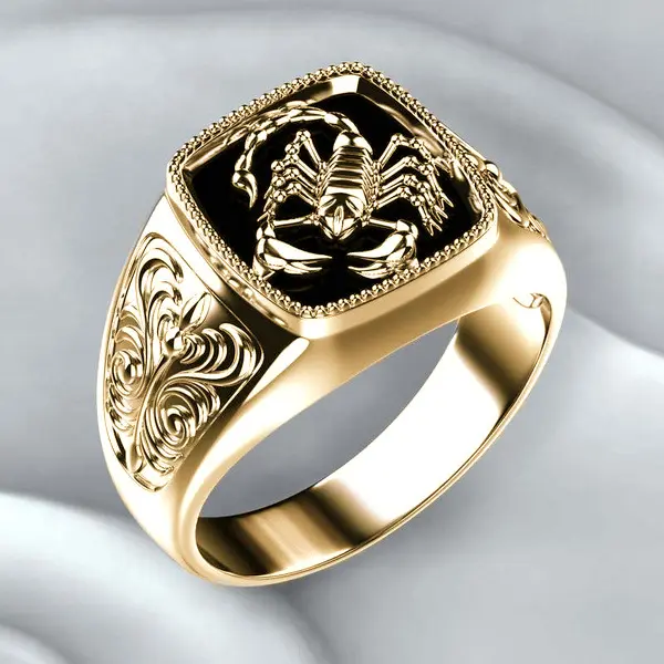 Electroplated Scorpion Pattern Drip Glaze Black Band Ring, Personalized Textured Metal Wrist Jewelry For Men Daily Street Style Matching Accessory
