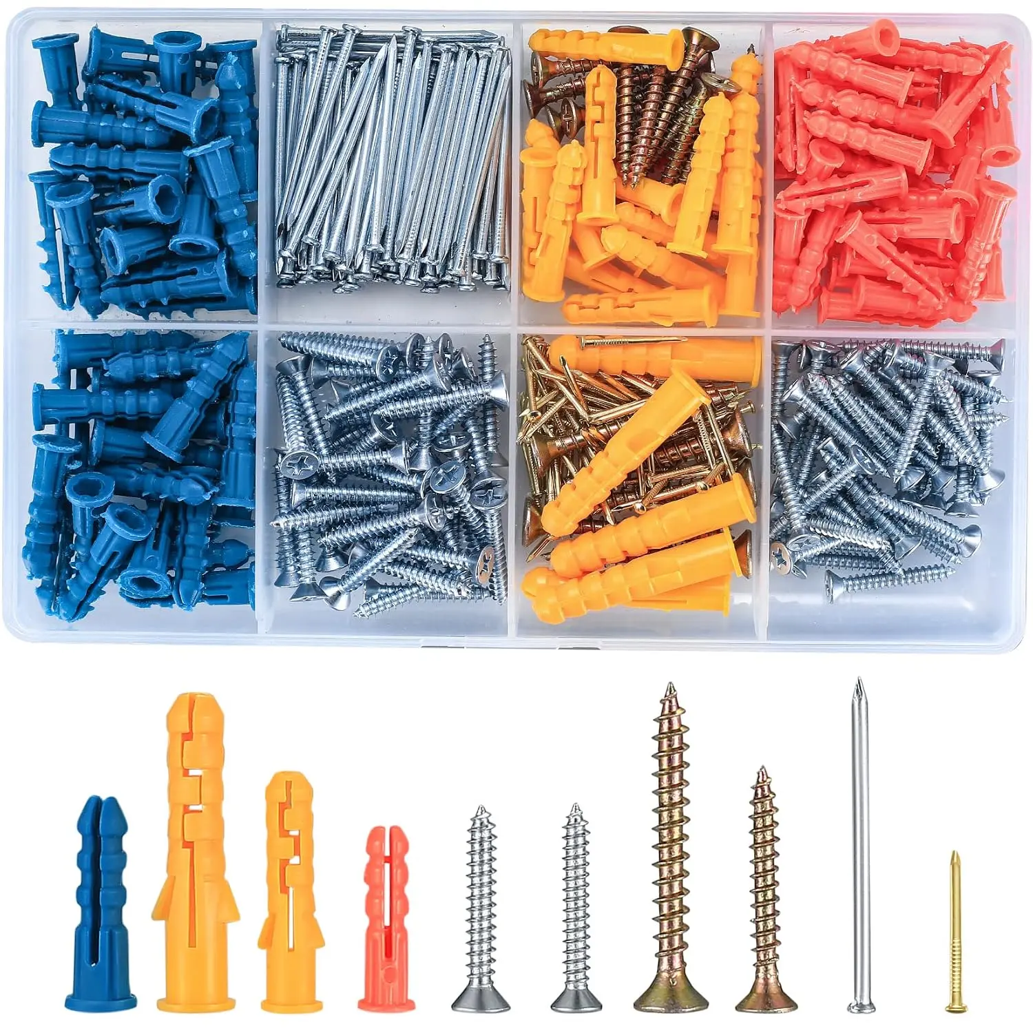 360 count Wall Plugs and Screws Set, Drywall Anchors Screws and Nails  Kit, Flat  Self Tapping Screws, Plastic Expansion Plugs,  Screws Nails for  DIY Repair Mounting