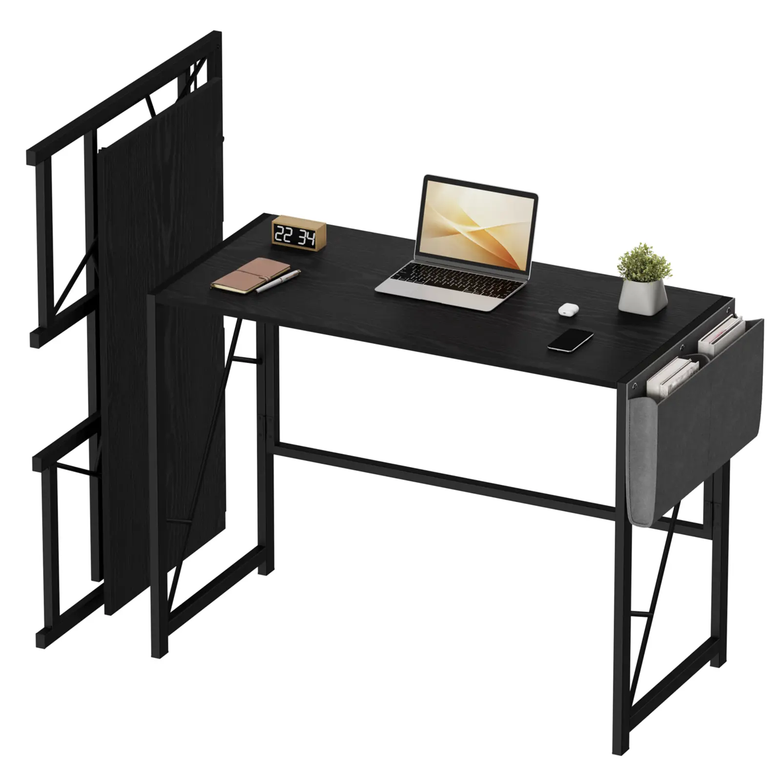 Folding Computer Desk – Compact Workstation with Storage Bag & Hook – Space-Saving Writing & Gaming Table for Bedroom, Apartment – Vintage