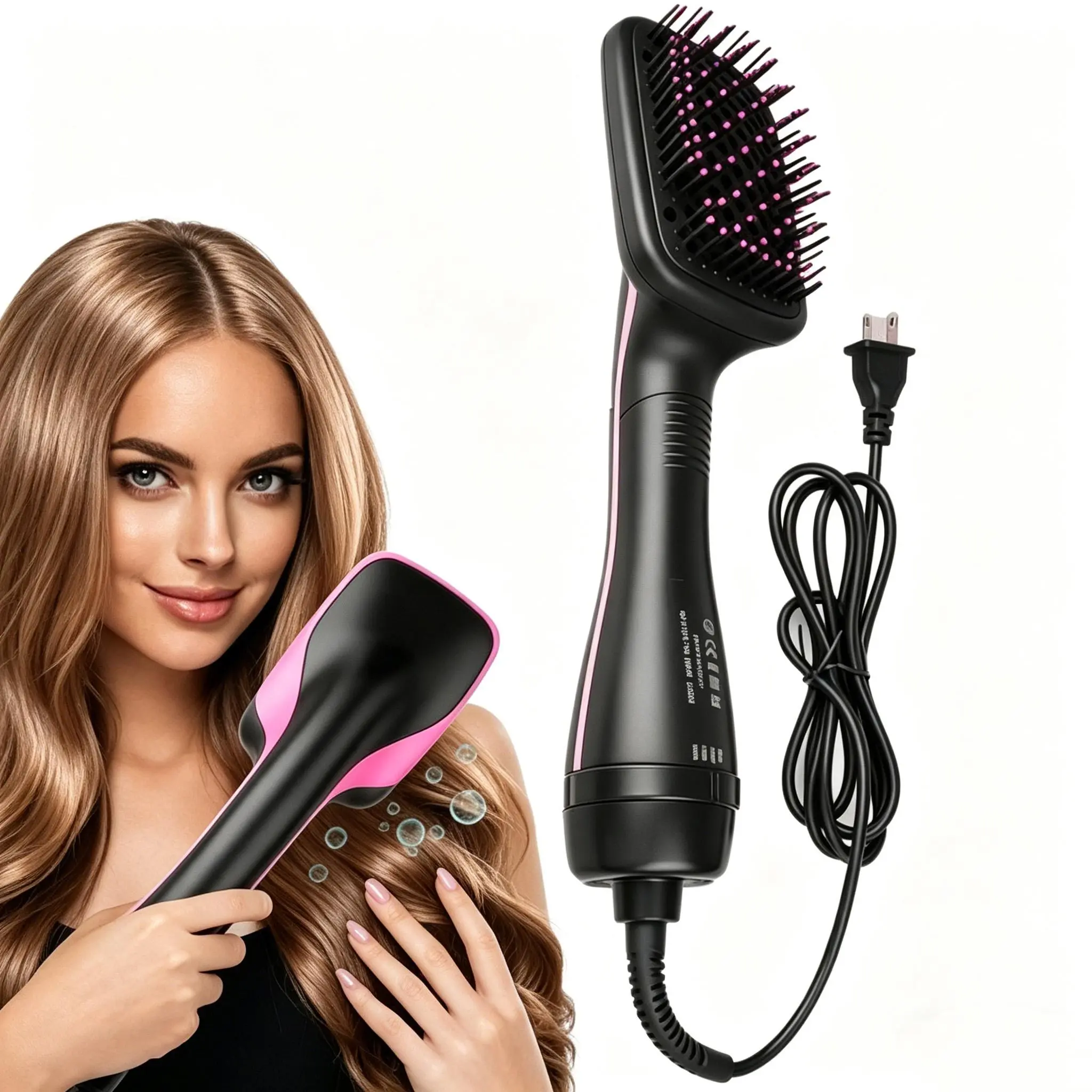 Negative Ion 3-in-1 Hair Dryer Brush, All-in-One Blow Dry, Straighten & Smooth Hair Tool for Effortless Salon Hairstyles Everyday