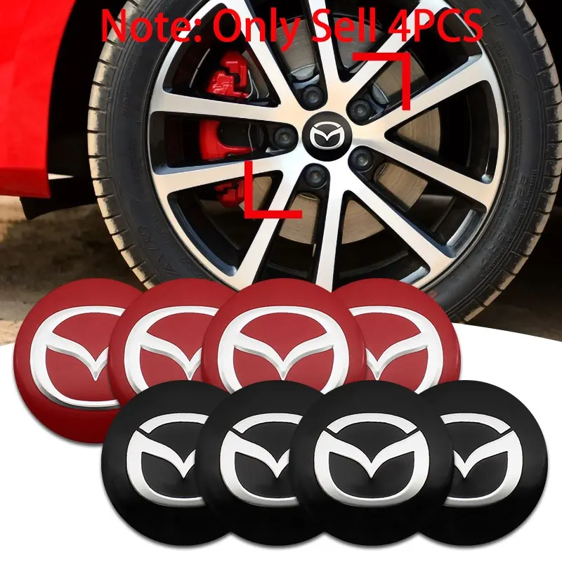 4Pcs 56mm Aluminum Mazda Logo Car Wheel Center Hub Caps Sticker Emblem Badge Decoration Decals For Mazda 2 3 5 6 Axela Atenza MS Speed CX-3 CX-4 CX-5 CX-7 CX-8 CX-9 CX30 Demio MX-5 Auto Styling Accessories Car Stickers