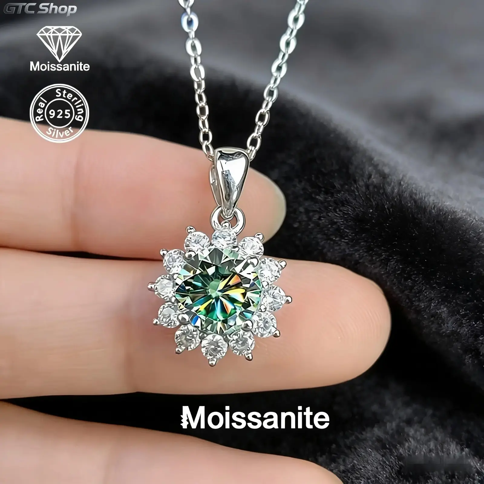 925 Sterling Silver Snowflake Pendant Necklace Inlaid with 1ct Blue-Green Moissanite Stone – Women’s Jewelry Wedding Gift for Key Gift Occasions