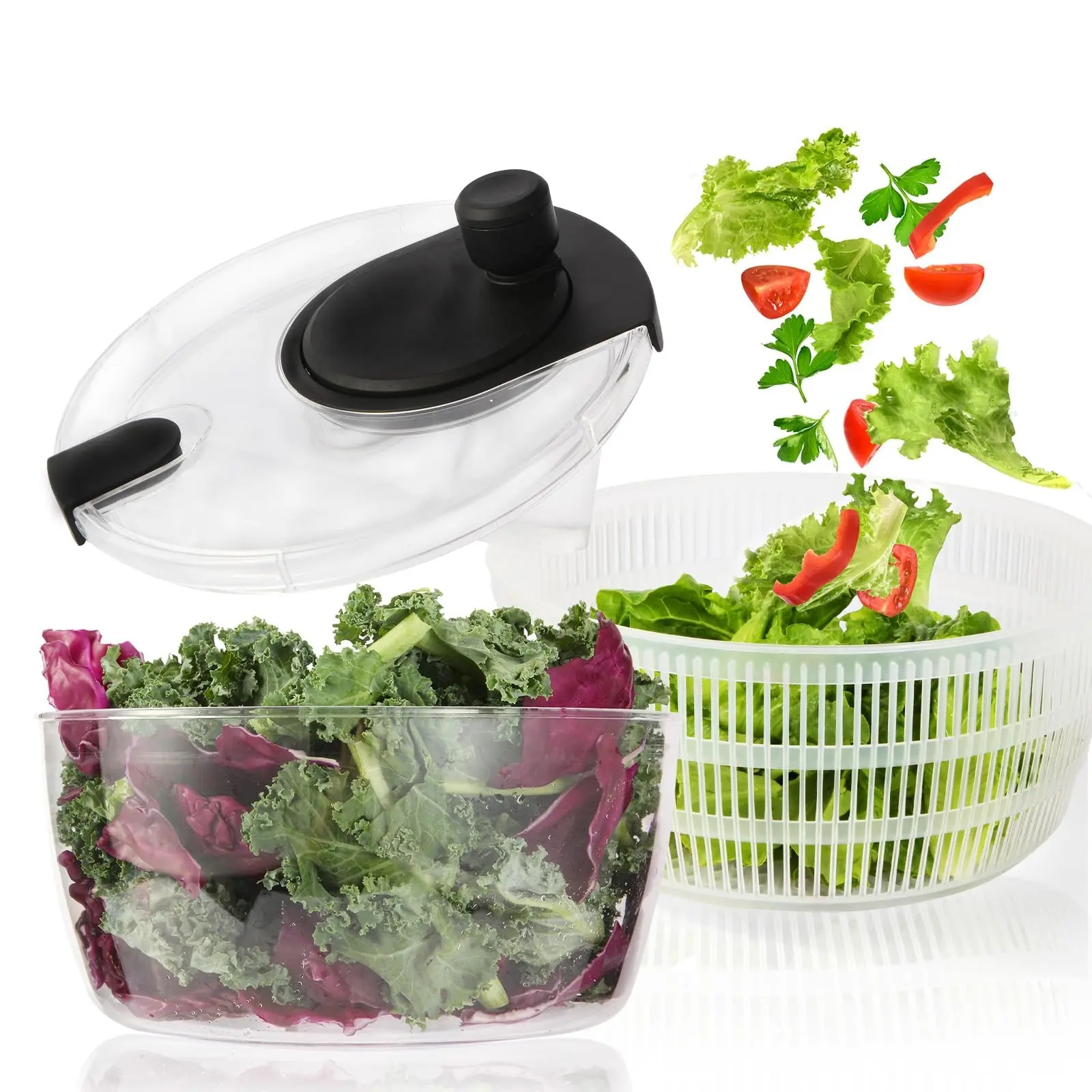 Salad Spinner Large 4.2 Qt – Vegetable and Fruit Washer with Colander & Drain – Lettuce Dryer, Multi‑use Bowl with Built‑in Draining System – Kitchen Essentials for Washing and Drying Greens, Vegetables, and Fruits