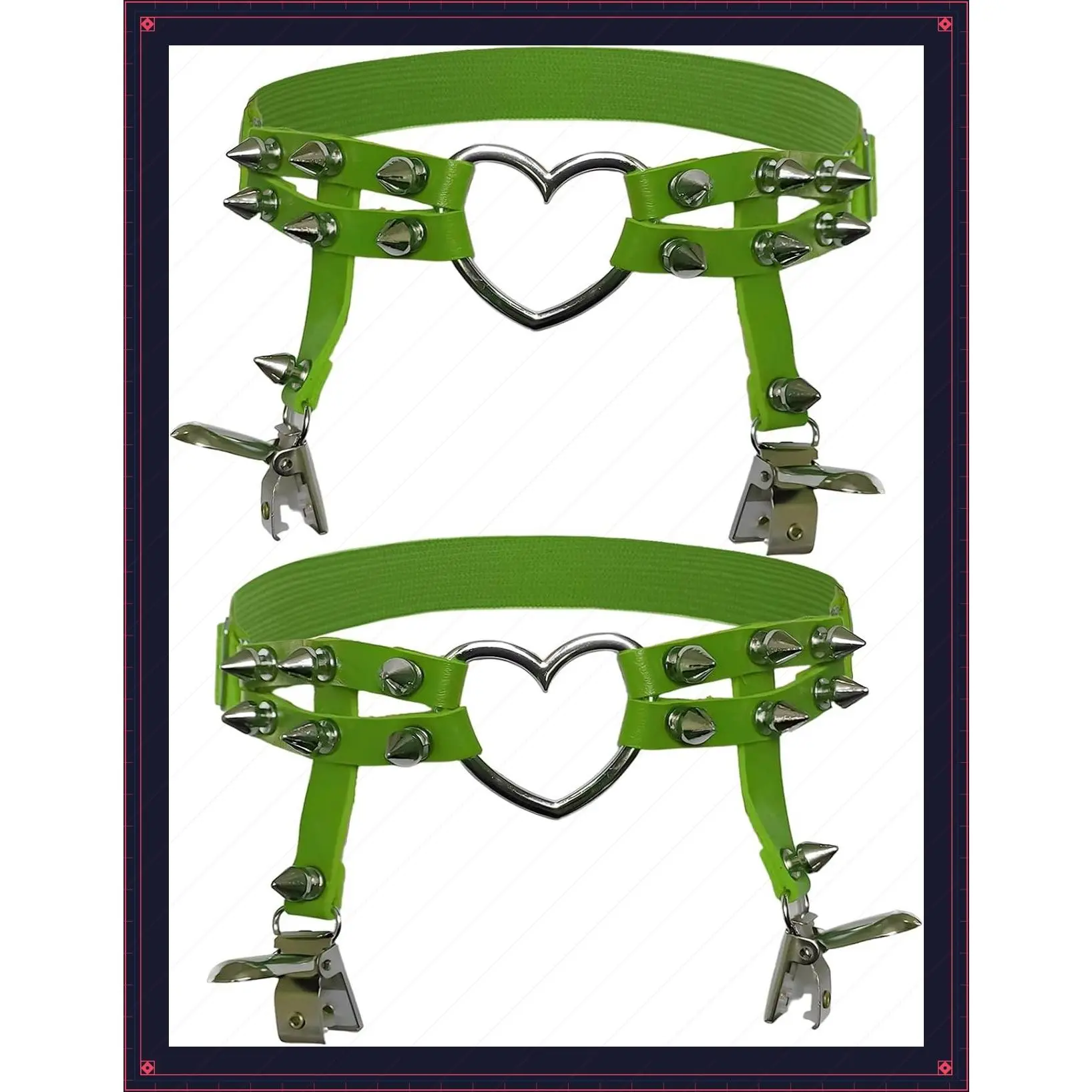 Women Adjustable Leather Thigh Garter, Heart Shaped Leg Garter with Clips punk goth Garters for thigh high socksGift