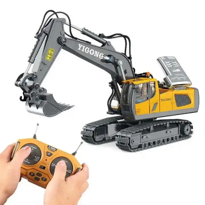 1:20 Alloy Metal RC Excavator, 11-Channel 2.4GHz Remote Control Digger, 680° Rotation Construction Vehicle Toy with Sound & Light