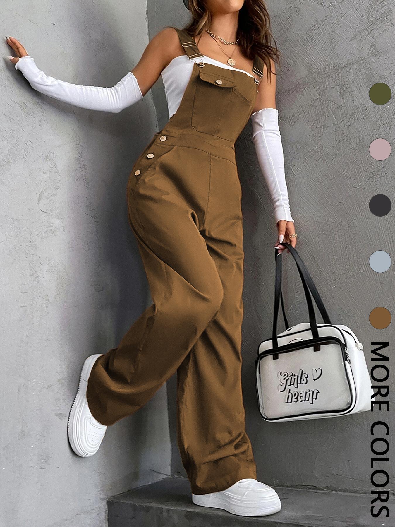 Women's Deep Fitted Long Pants, Casual Plain Design, Not Elastic, All-Season Wear, Pocket Detail, Retro Vintage Workwear Style