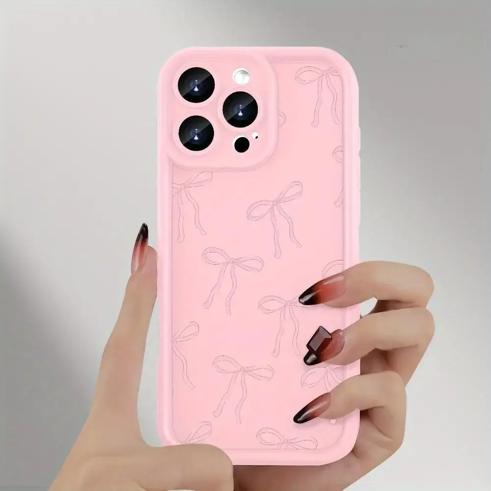 Elegant Bowknot Pattern Smartphone Case - Soft TPU Protective Cover, Shockproof Slim Handheld Cellphone Accessory Compatible with Wireless Charging for Mobile Devices