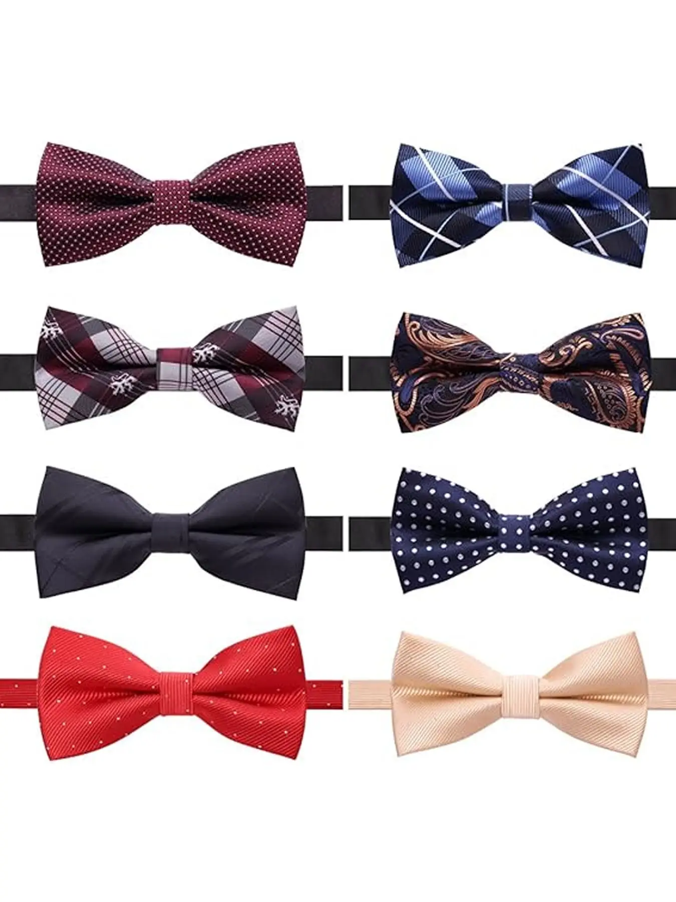 Men's Tie Set 8 Pieces, Elegant Adjustable Pre-Tied Ties, Perfect for Weddings, Business, Formal Events, Groom Accessories Gift