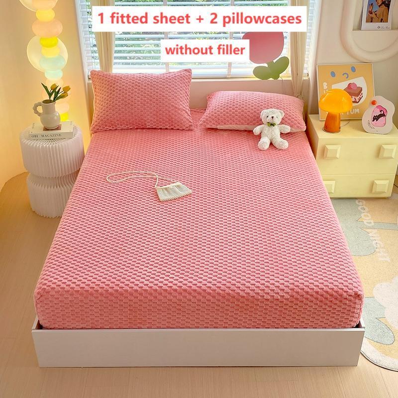 Thickened Cartoon Bedding Set, 1 Count Fitted Sheet & 2 Counts Pillowcase without Filler, Warm Touch Dustproof Soft and Comfortable Bedding, Soft Breathable Sheet, Bedding Sheets, Suitable for Bedroom and Guest Rooms, Comfy Bedding Set #GLOBAL PICKS
