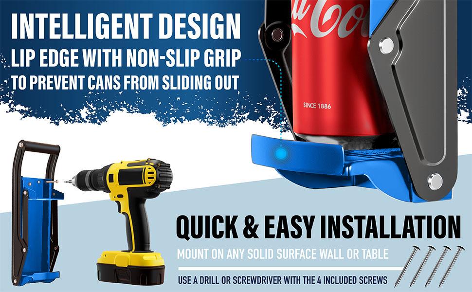 Can Crushers for Recycling - 16 oz Heavy Duty Aluminum Can Crusher Wall Mounted - Soda and Beer Can Smasher for Recycling with Bottle Opener - For 12 and 16 oz Cans - Easy to Install, Blue -