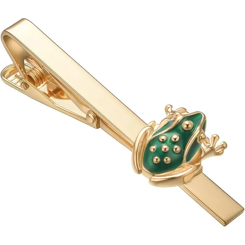 Green Frog Tie Clip for Men Fun Gold Tie Bar Links Personalized Party Jewelry