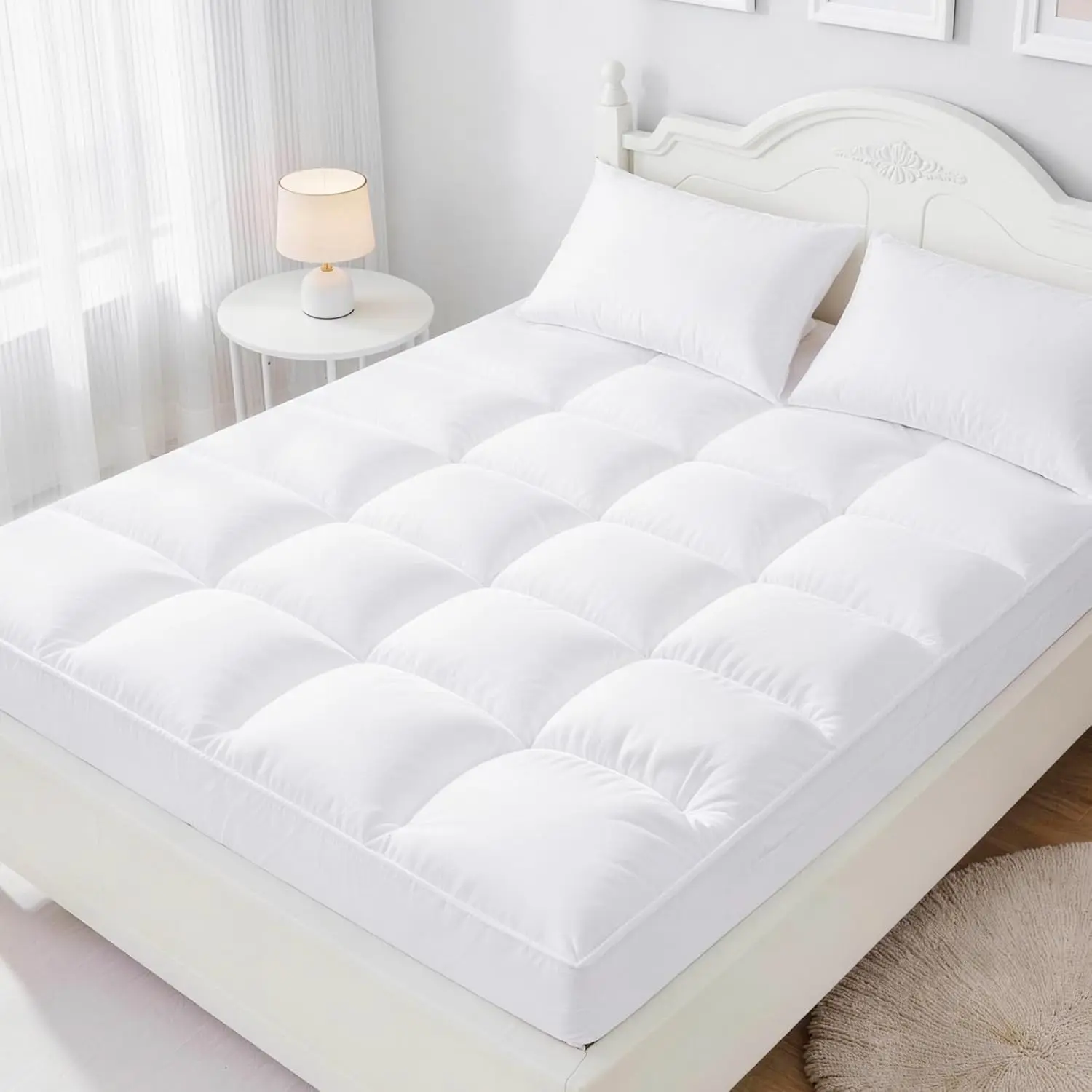 Queen Size Mattress Topper, Luxury Cooling Mattress Pad for Back Pain Relief, Easy to, Box Sewing, Deep Pockets Fit 8-21" 60" x 80"