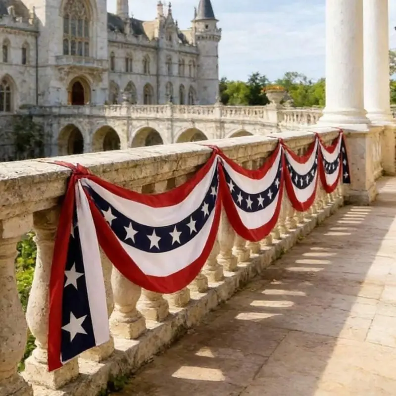 Patriotic US 250th Anniversary Star-Stripe Fabric Backdrop Banner Festive Pennants - Synthetic Outdoor-Proof Polyester, 1776-2026 Independence Day Party Decor, Indoor/Outdoor Home Courtyard Wall Hanging, Fabric Flag Banner Festive Pennants