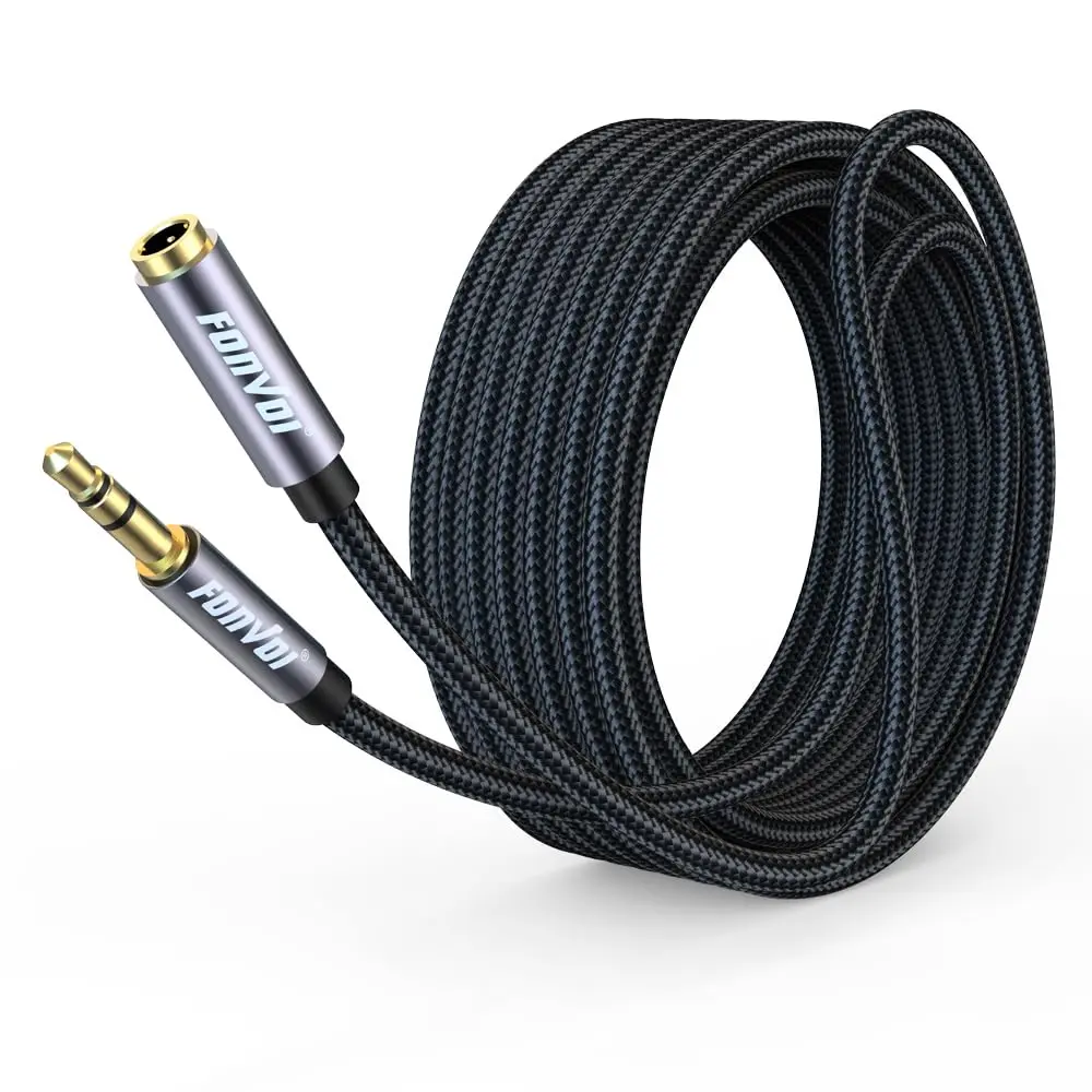 FONVOi 15FT 3.5mm Auxiliary Audio Extension Cable - Male to Female TRS Plug-and-Play Single Cable, Audio Accessories for Headphones, MP3 Players, iPhone, iPad, Android Smart TV, with Protective Case, Long Length