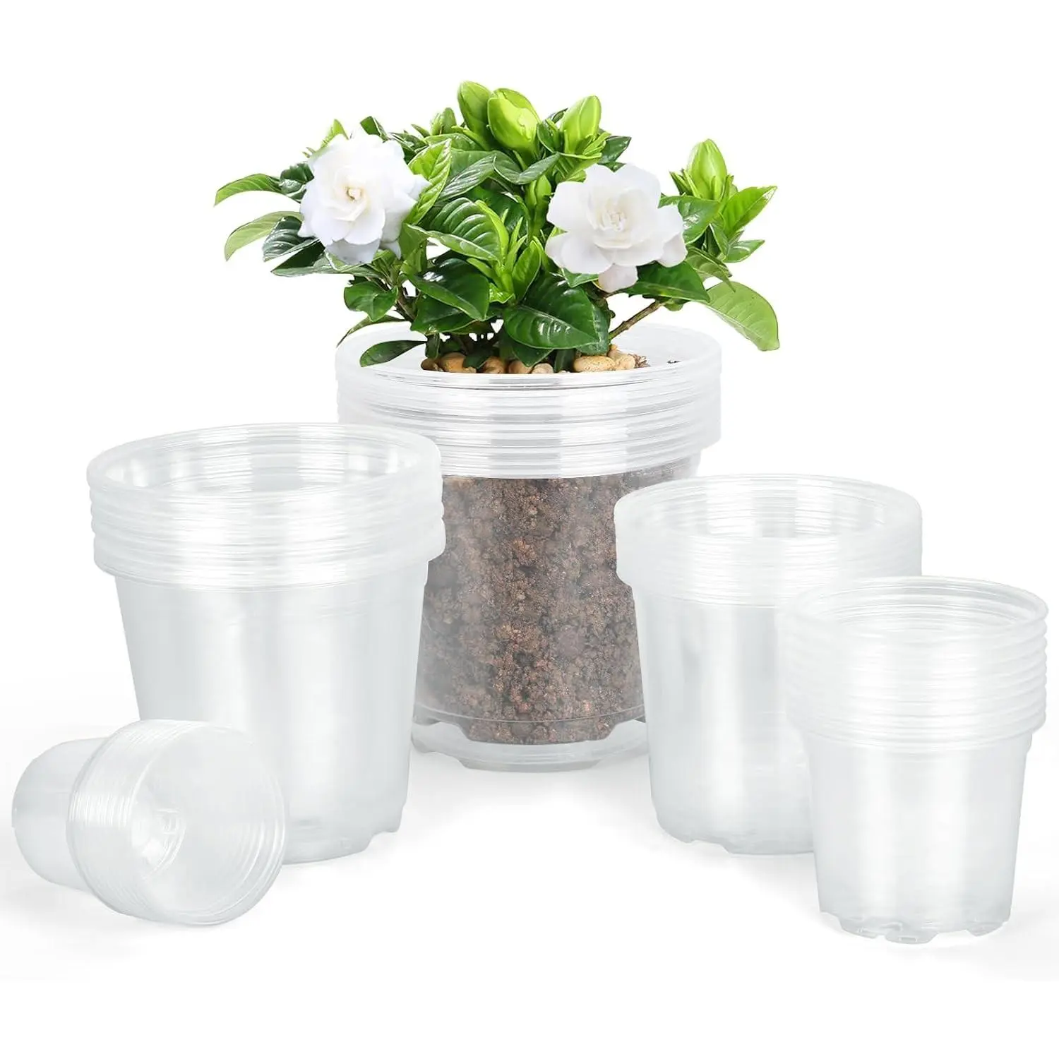 45 Pack 7/6/5/4/3 Inch Clear Nursery Pots for Plants, Clear Plastic Plant Pots with Drainage Holes, Transparent Variety Pack Flexible Garden Pot for Outdoor Indoor, Seed Starting PotsGift