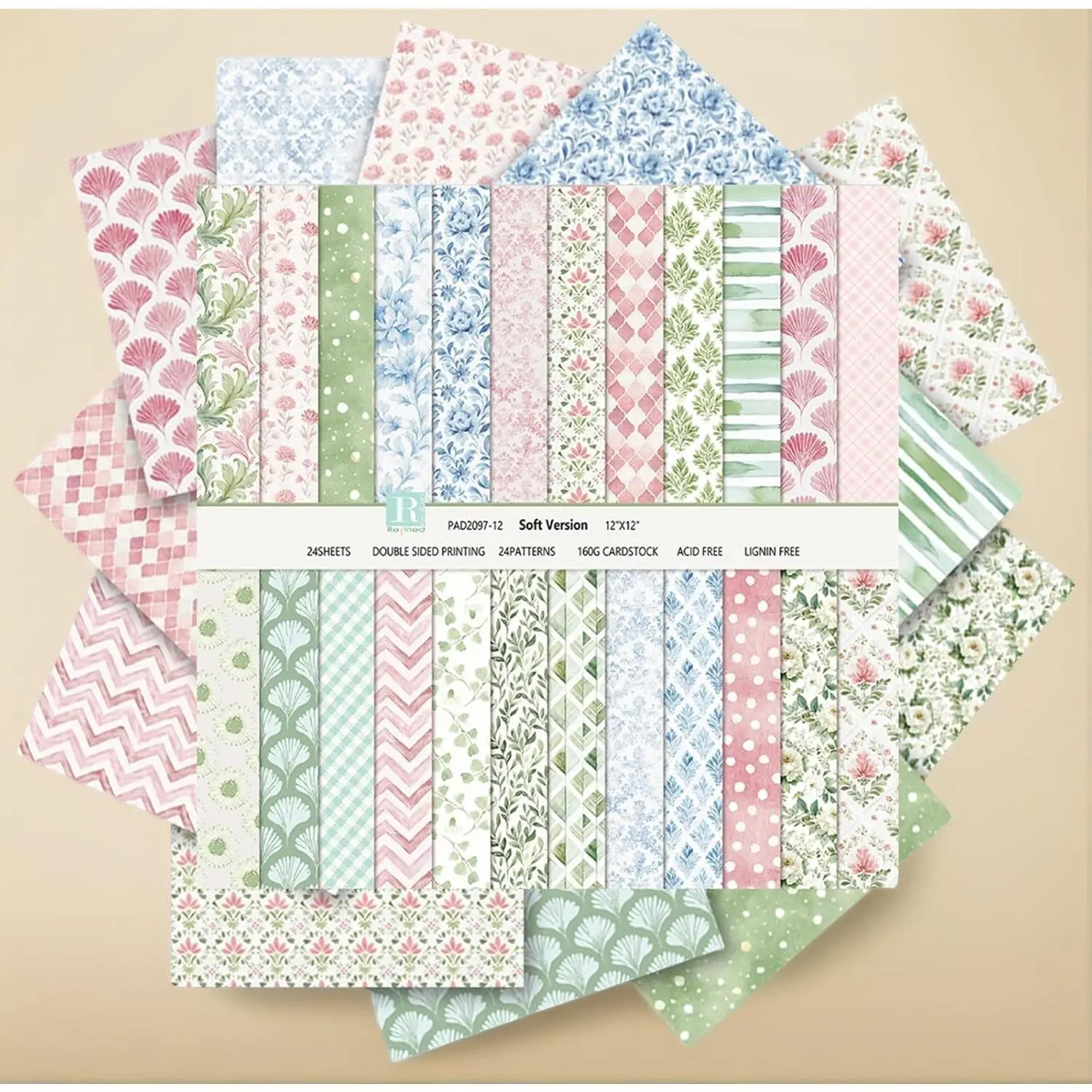 Soft Boho Floral Scrapbook Paper 12*12 |   24 Sheets Double-Sided Decorative Cardstock for Journaling & Card Craft