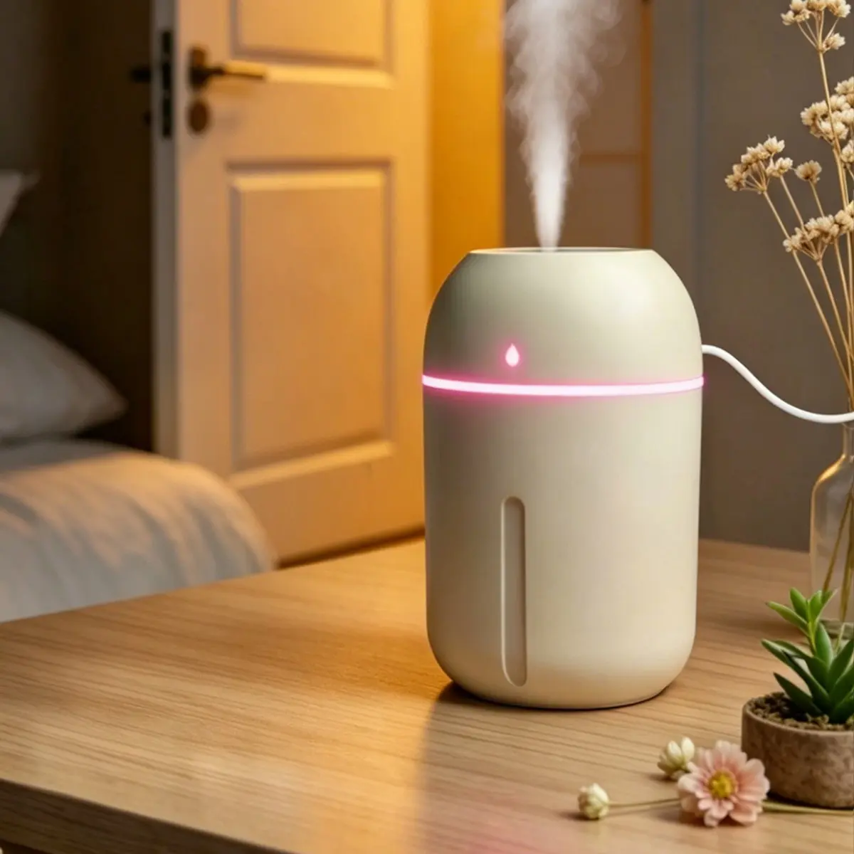 Water Drop 330ML Large Capacity Portable Humidifier, USB Desktop Silent Colorful Light Aromatherapy Machine, 2 Modes Car Humidifier, Perfect Gift